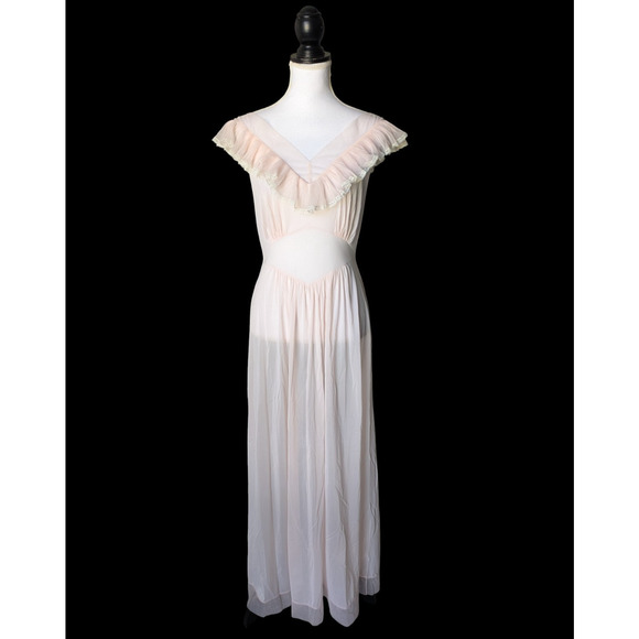 Vanity Fair Light Pink Pleated Off The Shoulder Slip Dress Negligee Nightgown 34 - Picture 1 of 13